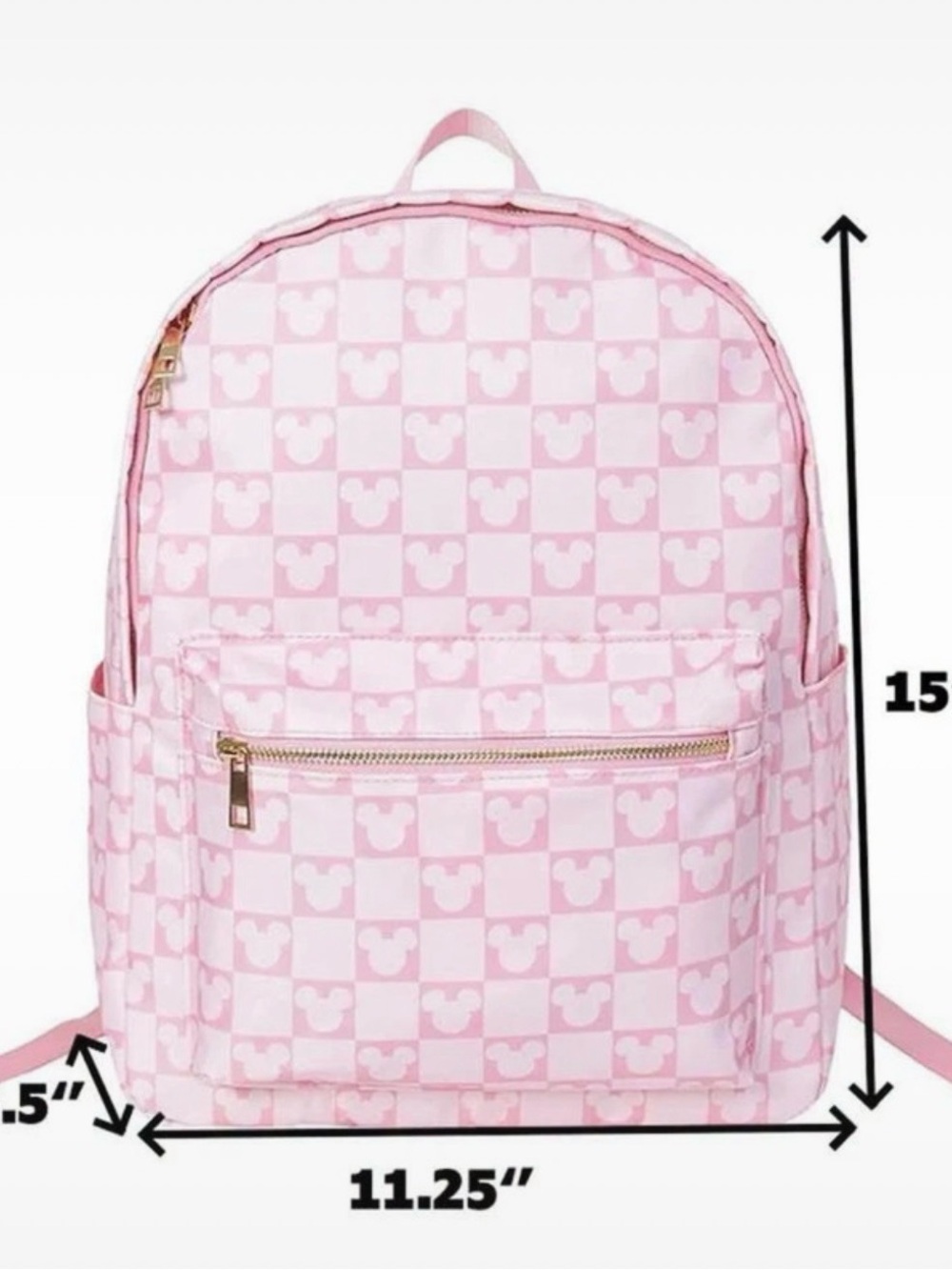 Disney Pink Checkerboard Mickey Backpack with Gold Zipper